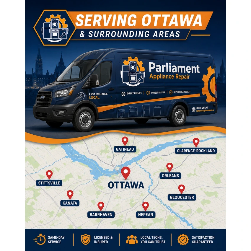 Parliament Appliance Repair branded service truck in Ottawa