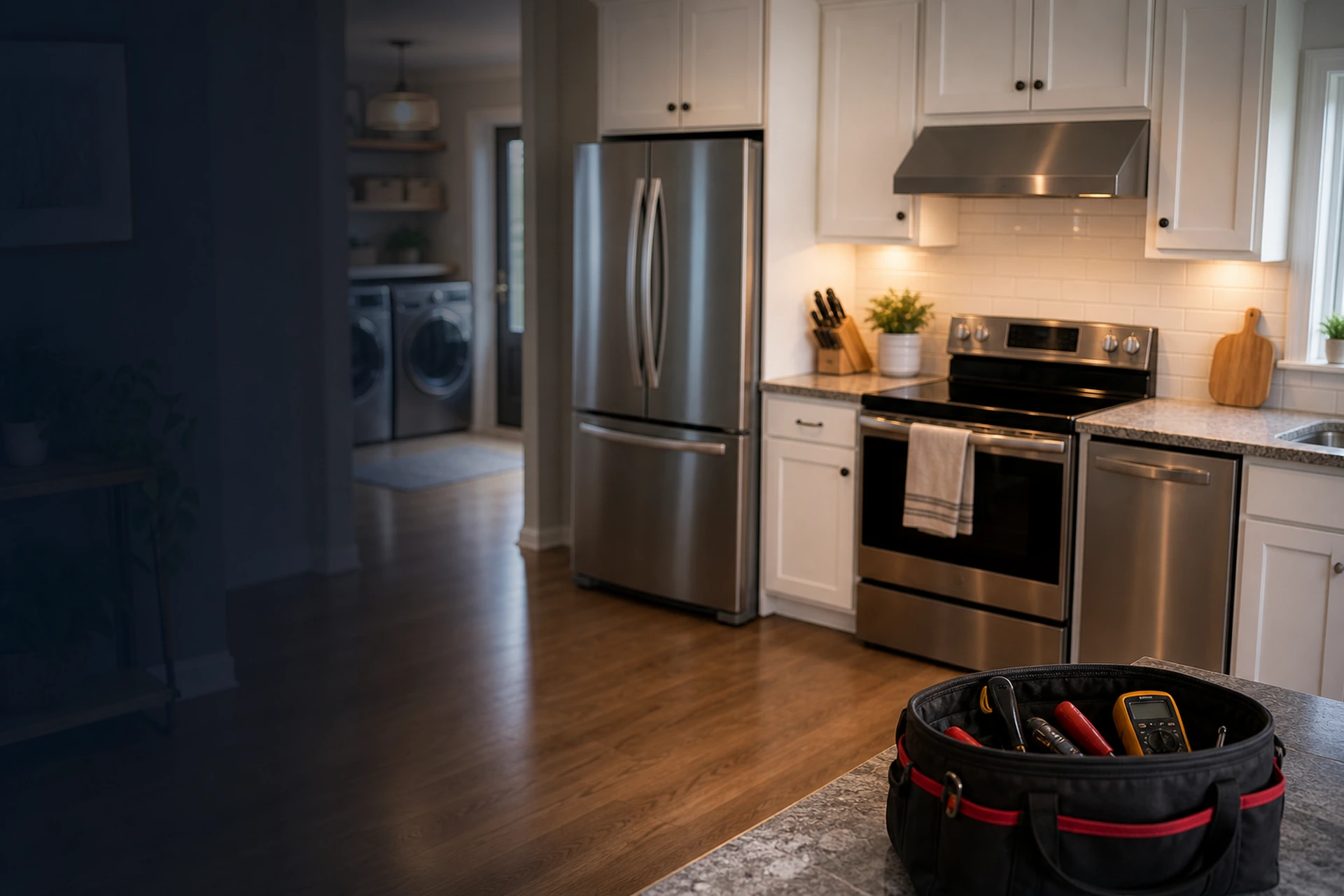 Kitchen and laundry appliances with Parliament Appliance Repair service tools