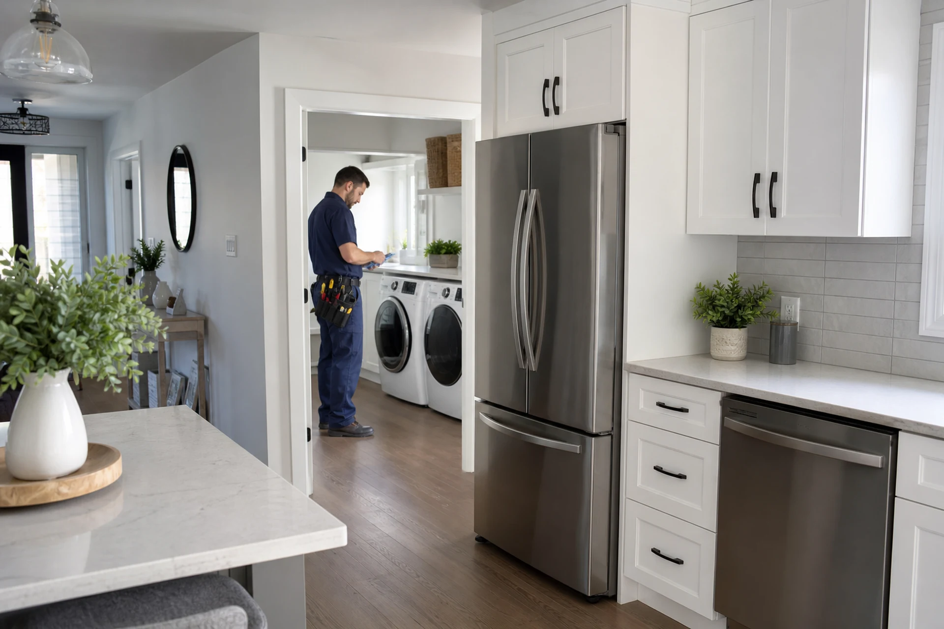 Parliament Appliance Repair technician in a modern Ottawa home kitchen and laundry area