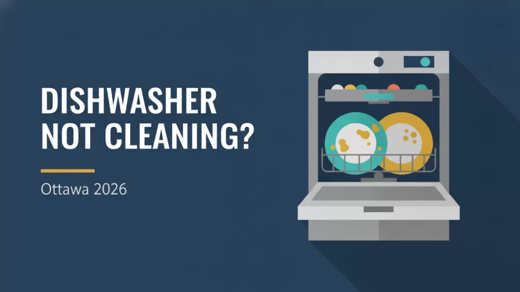 Dishwasher not cleaning dishes flat illustration for an Ottawa repair guide