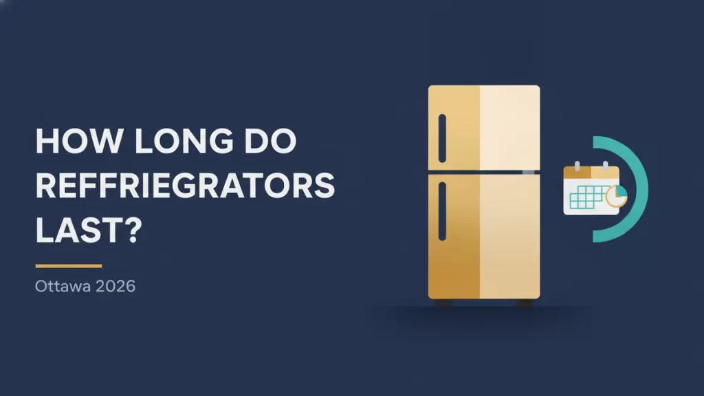 How long do refrigerators last flat illustration with a fridge and clock