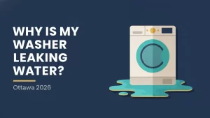 Washing machine leaking water flat illustration for an Ottawa repair guide